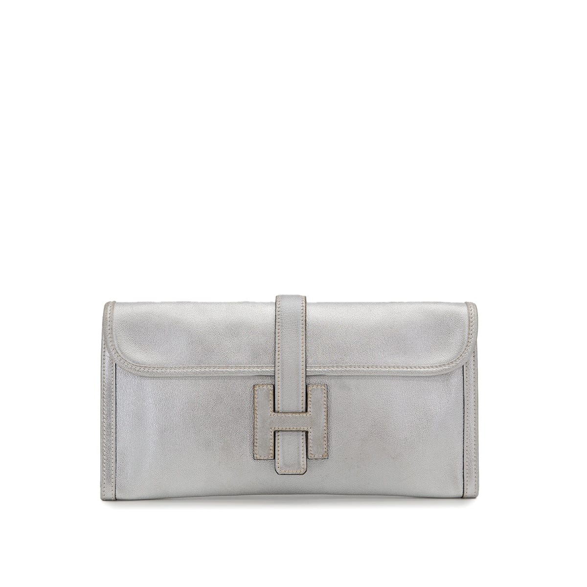 Luxury Promise Japan HERMES JIGE ELAN 29 SILVER CHEVRE CLUTCH BAG 2004 SQUARE H 90325324