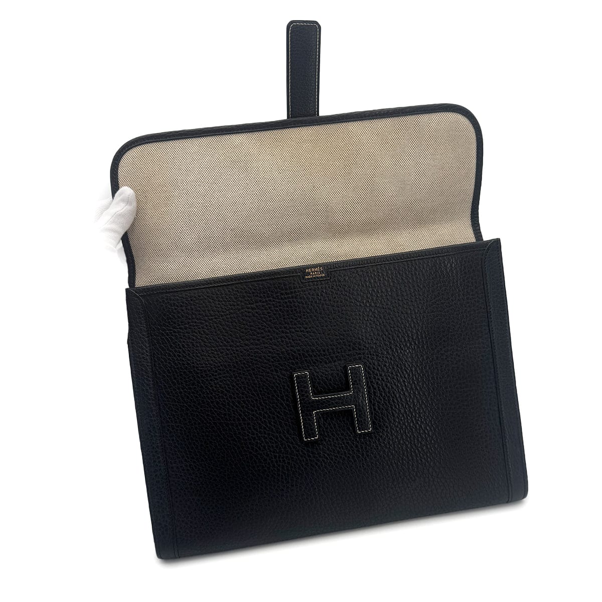 Luxury Promise Japan HERMES JIGE GM BLACK FJORD CLUTCH BAG 1991 CIRCLE U 90315008