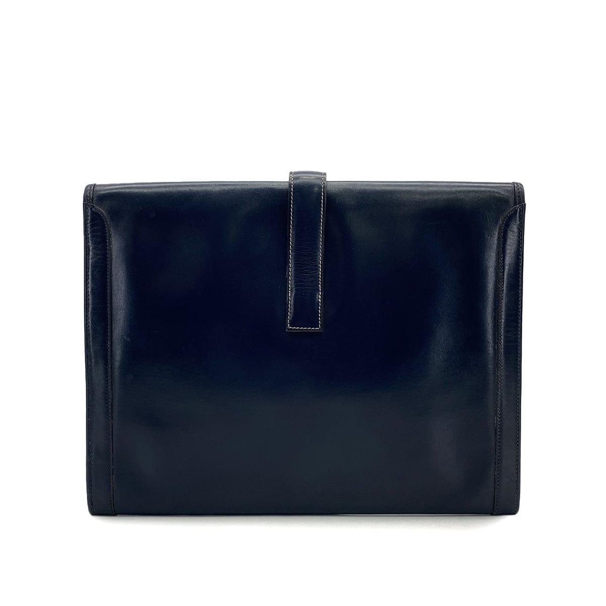 Luxury Promise Japan HERMES JIGE GM BLUE MARINE BOXCALF CLUTCH BAG 1980 CIRCLE J 90314767
