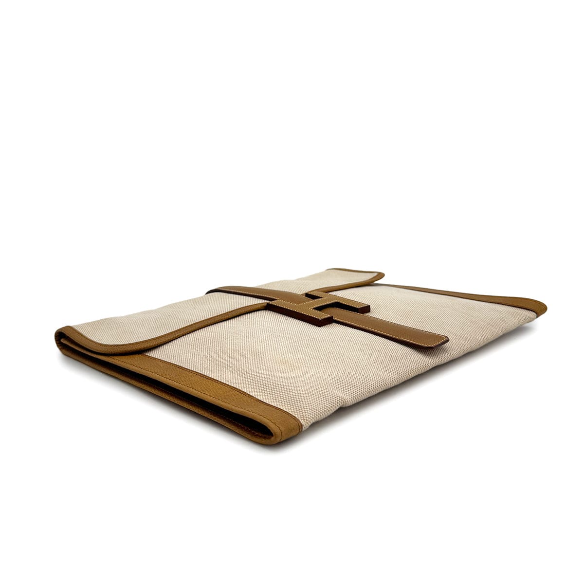 Luxury Promise Japan HERMÈS JIGE GM CLUTCH BAG GOLD COUCHEVEL TOILE H 1978 CIRCLE H 90313292