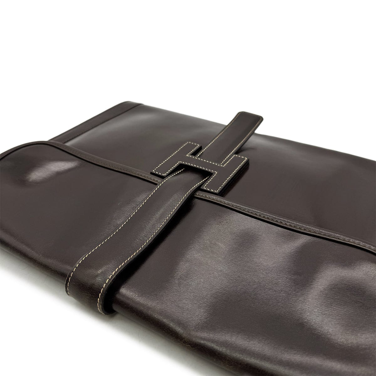 Luxury Promise Japan HERMES JIGE GM EBENE BOXCALF CLUTCH BAG 〇K 90293024