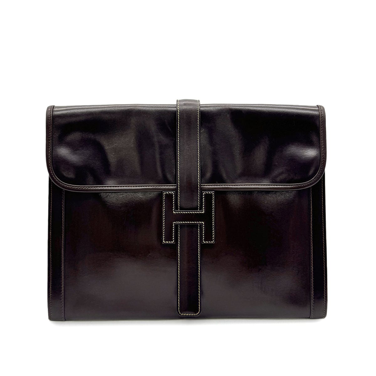 Luxury Promise Japan HERMES JIGE GM EBENE BOXCALF CLUTCH BAG 〇K 90293024