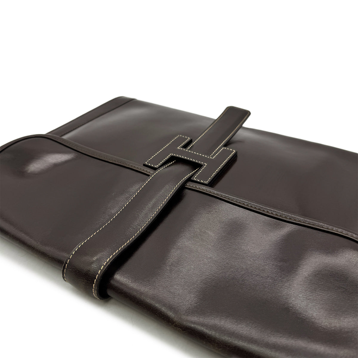 Luxury Promise Japan HERMES JIGE GM EBENE BOXCALF CLUTCH BAG 〇K 90293024