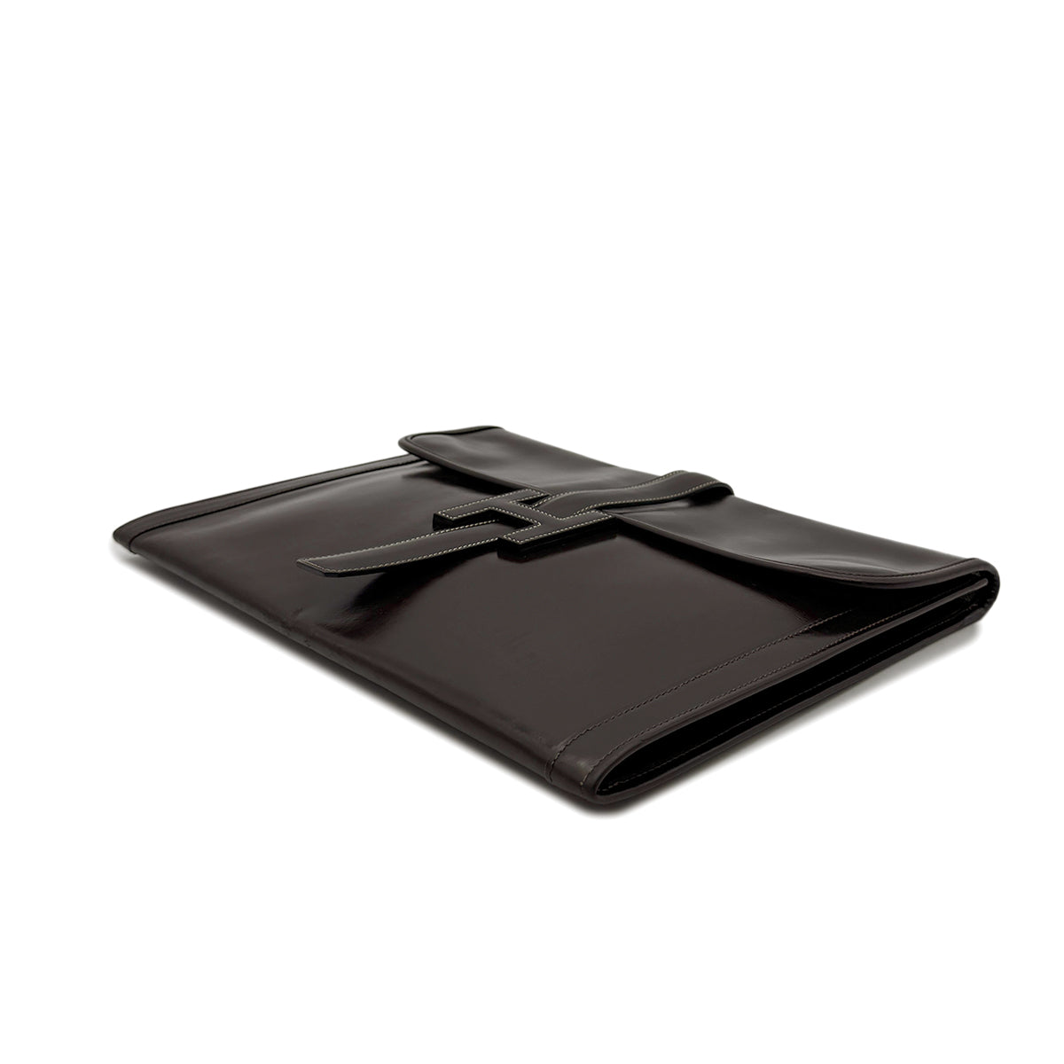 Luxury Promise Japan HERMES JIGE GM EBENE BOXCALF CLUTCH BAG 〇K 90293024