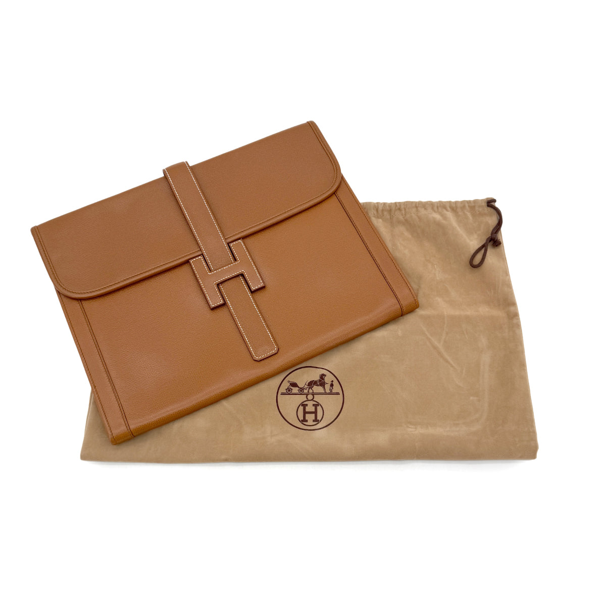 Luxury Promise Japan HERMES JIGE GM GOLD COUCHEVEL CLUTCH BAG V 90296454