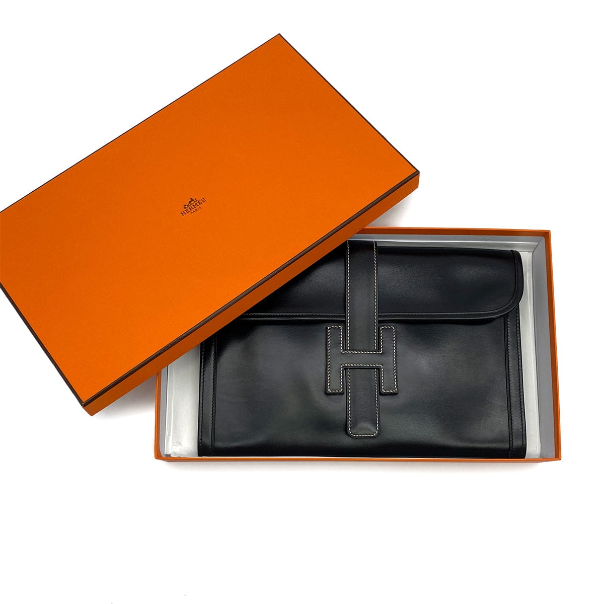 Luxury Promise Japan HERMES JIGE PM BLACK BOXCALF CLUTCH BAG 1979 CIRCLE I 90314756