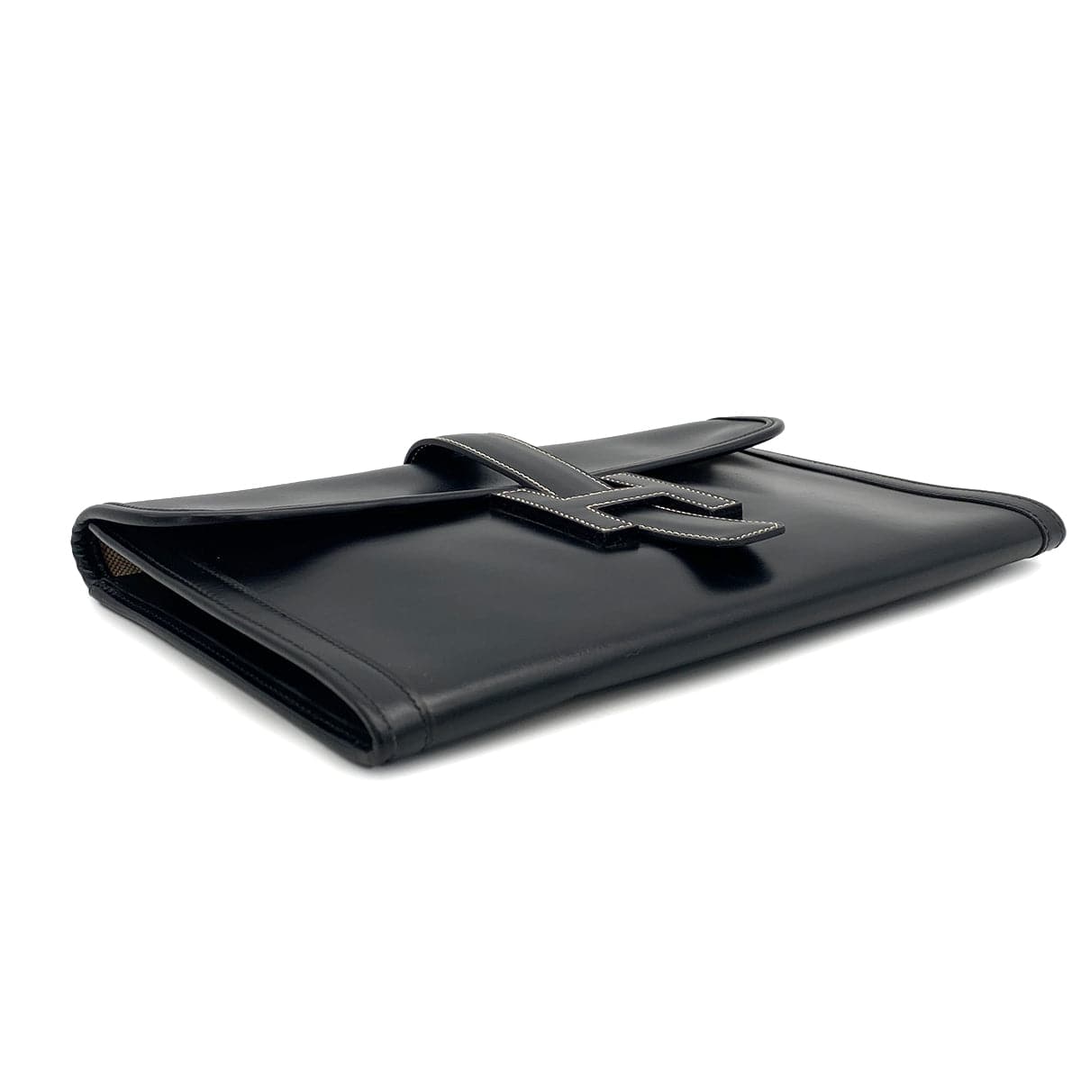 Luxury Promise Japan HERMES JIGE PM BLACK BOXCALF CLUTCH BAG 1979 CIRCLE I 90314756
