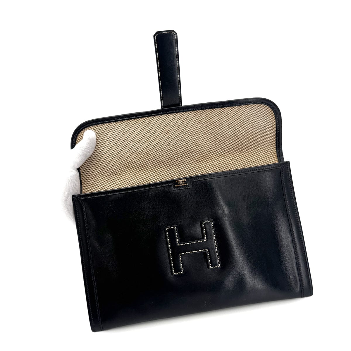 Luxury Promise Japan HERMES JIGE PM BLACK BOXCALF CLUTCH BAG 〇L 90300029