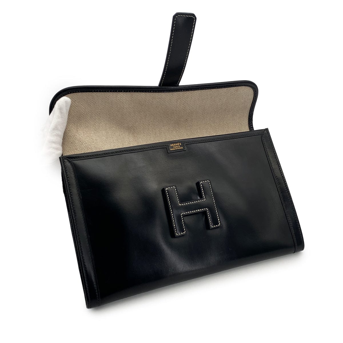 Luxury Promise Japan HERMES JIGE PM BLACK BOXCALF CLUTCH BAG 〇R 90310275