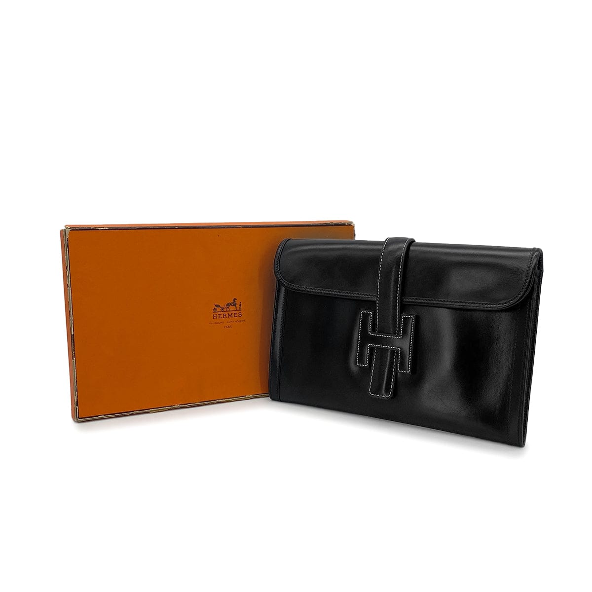 Luxury Promise Japan HERMES JIGE PM BLACK BOXCALF CLUTCH BAG 〇R 90310275