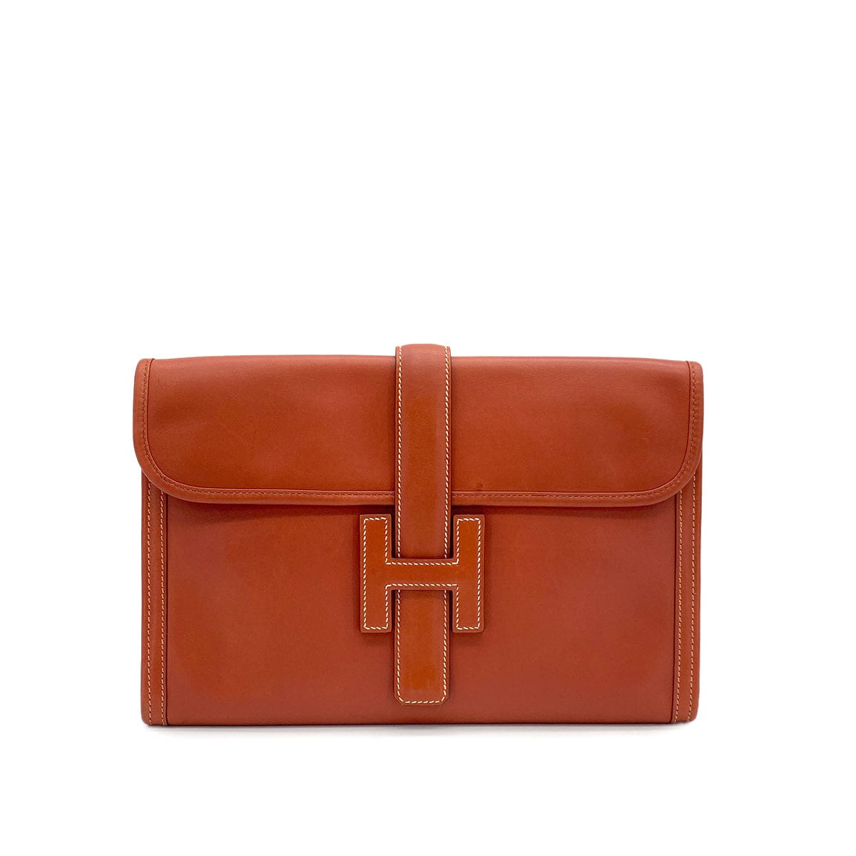 Luxury Promise Japan HERMES JIGE PM CLUTCH BAG BRIQUE BOXCALF 2008 SQUARE L 90314408