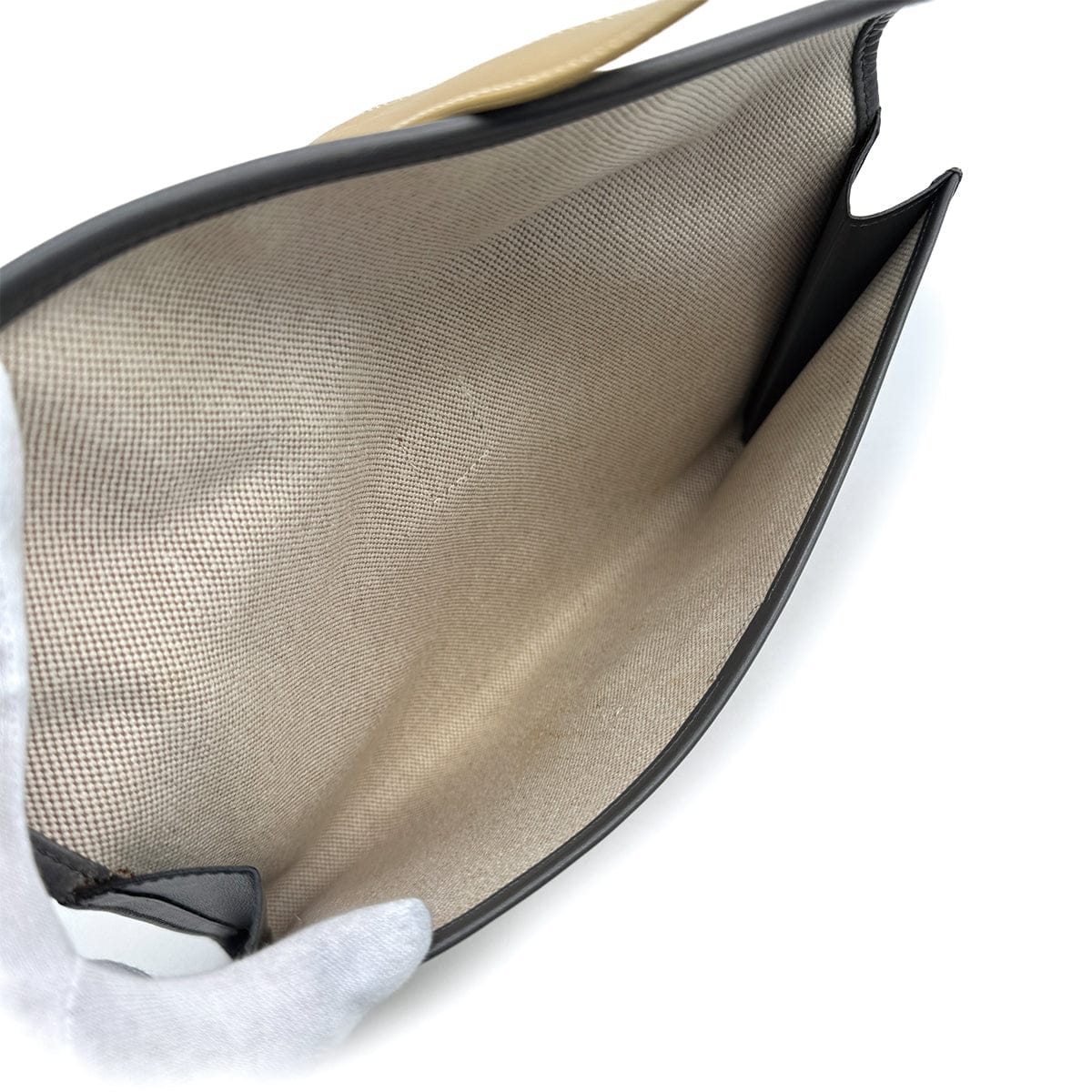 Luxury Promise Japan HERMÈS JIGE PM CLUTCH BAG ECRU GRAPHITE BISCUIT BOX CALF 2000 SQUARE D 90313411