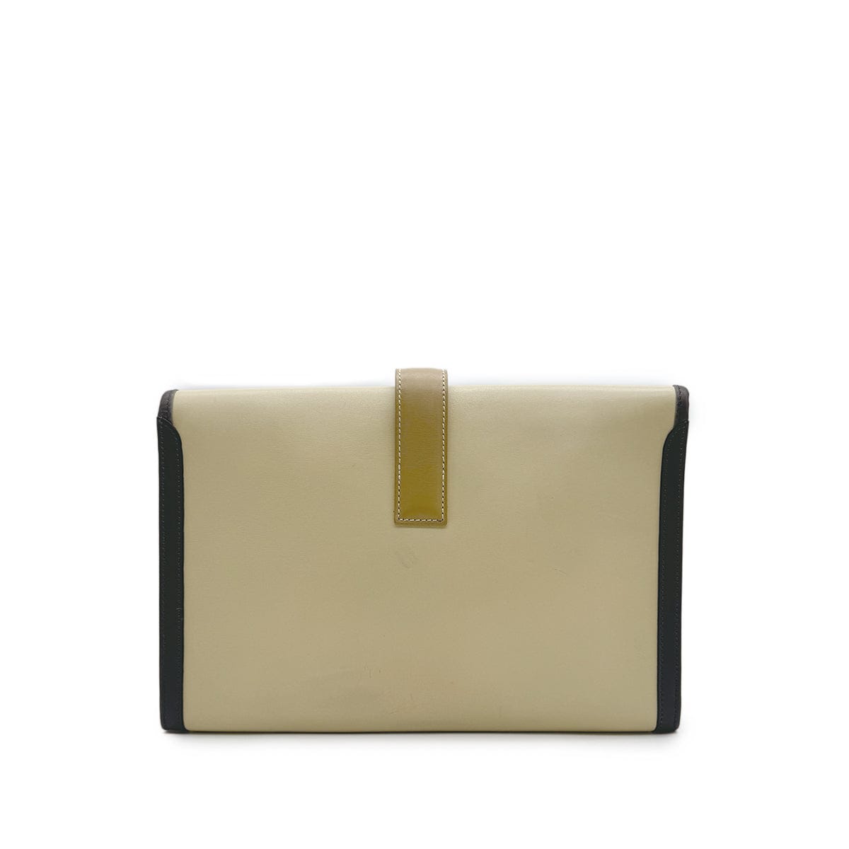 Luxury Promise Japan HERMÈS JIGE PM CLUTCH BAG ECRU GRAPHITE BISCUIT BOX CALF 2000 SQUARE D 90313411