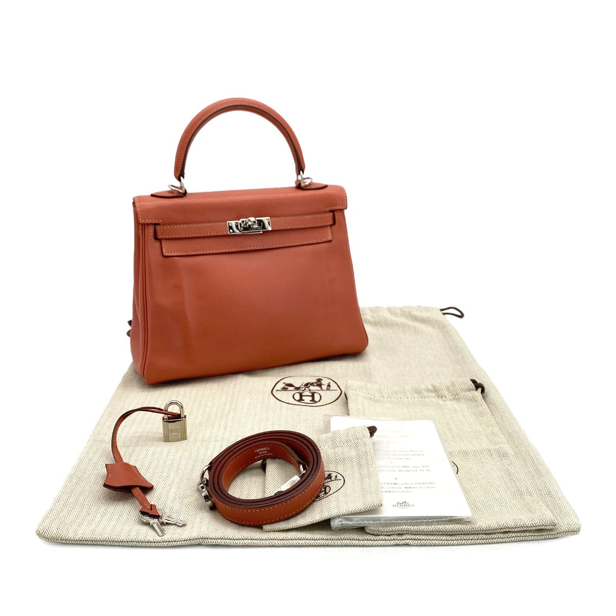 Luxury Promise Japan HERMES KELLY 25 RETORNE ROSY SWIFT HAND SHOULDER BAG 2008 SQUARE L PALLADIUM HARDWARE 90324810