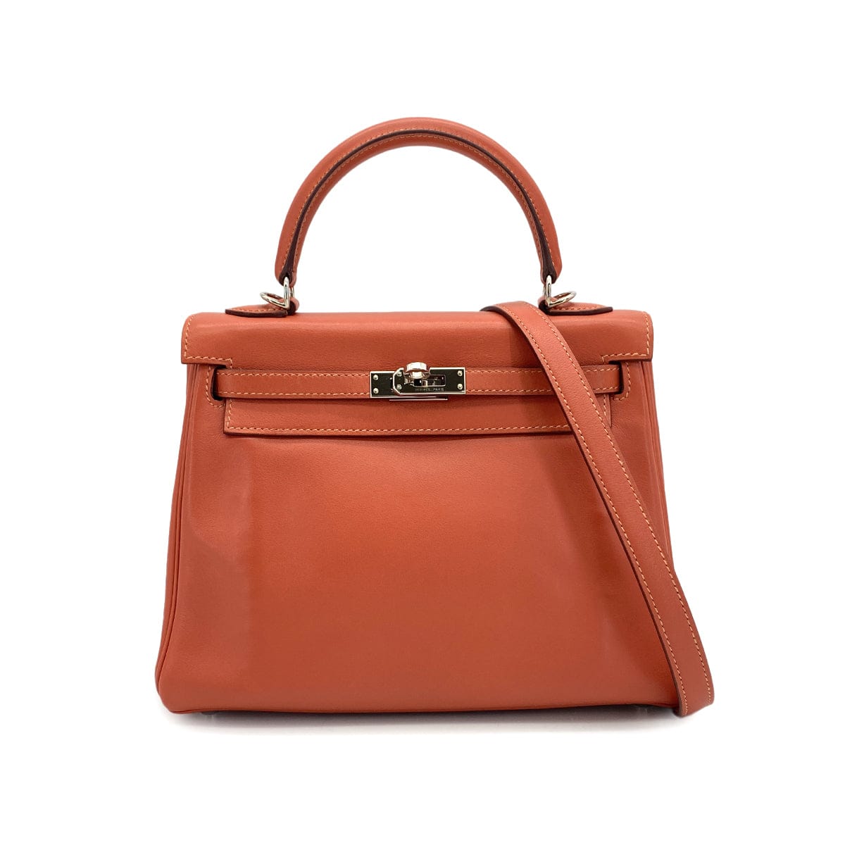 Luxury Promise Japan HERMES KELLY 25 RETORNE ROSY SWIFT HAND SHOULDER BAG 2008 SQUARE L PALLADIUM HARDWARE 90324810