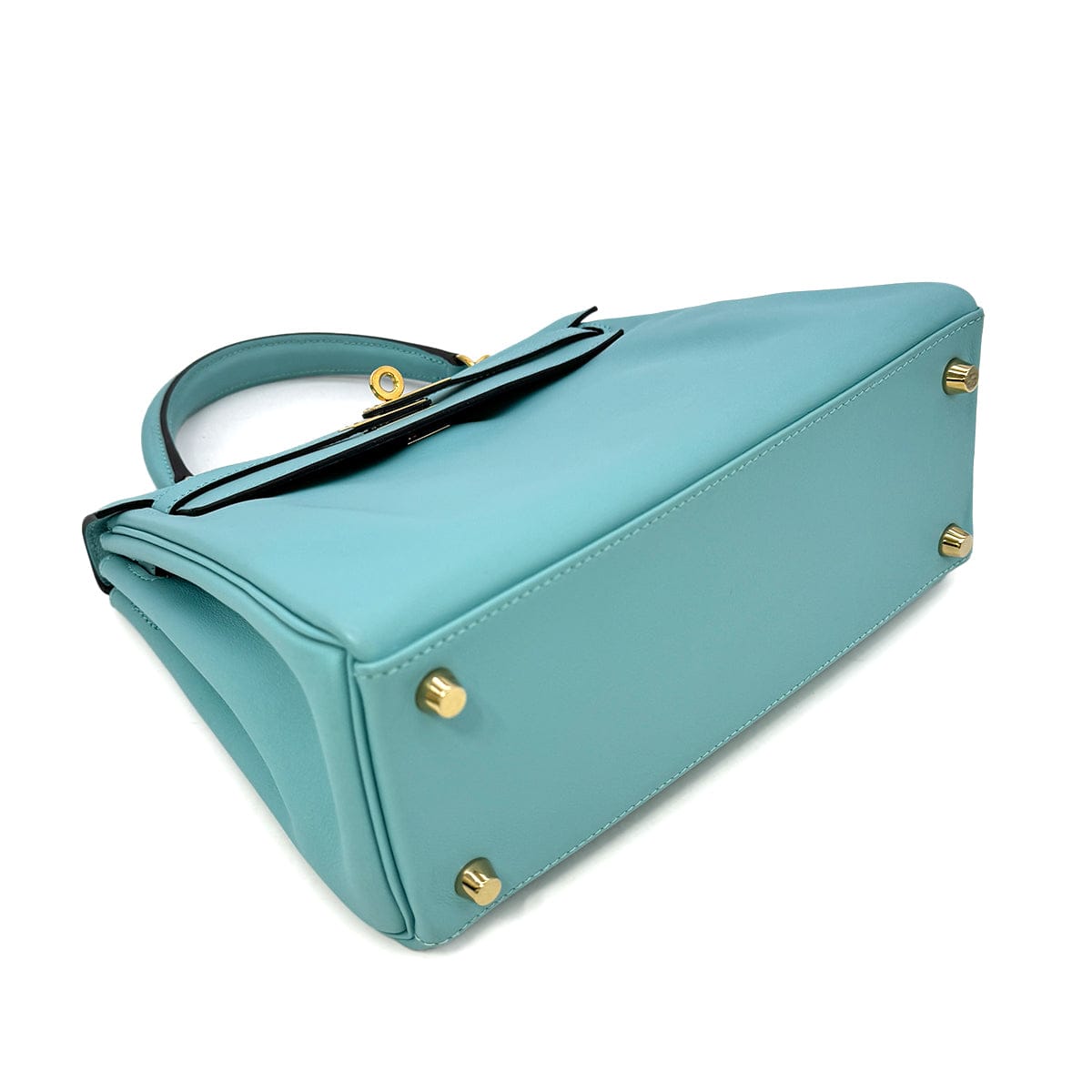 Luxury Promise Japan HERMES KELLY 25 RETOURNE BLUE SAINT CYR SWIFT HAND SHOULDER BAG 2015 T GOLD HARD WARE 90300009
