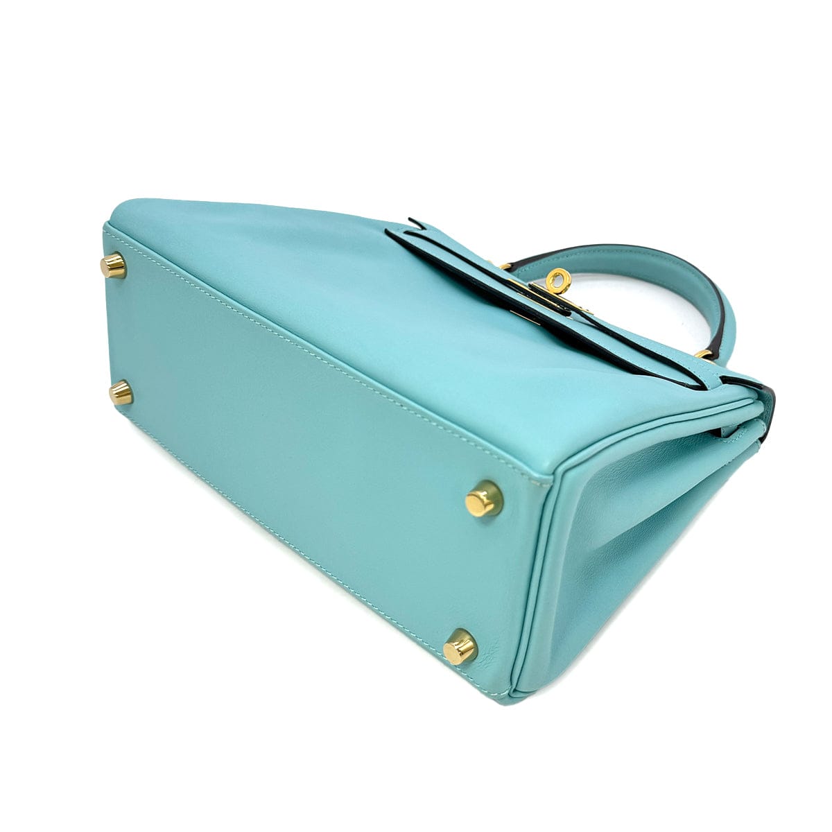 Luxury Promise Japan HERMES KELLY 25 RETOURNE BLUE SAINT CYR SWIFT HAND SHOULDER BAG 2015 T GOLD HARD WARE 90300009