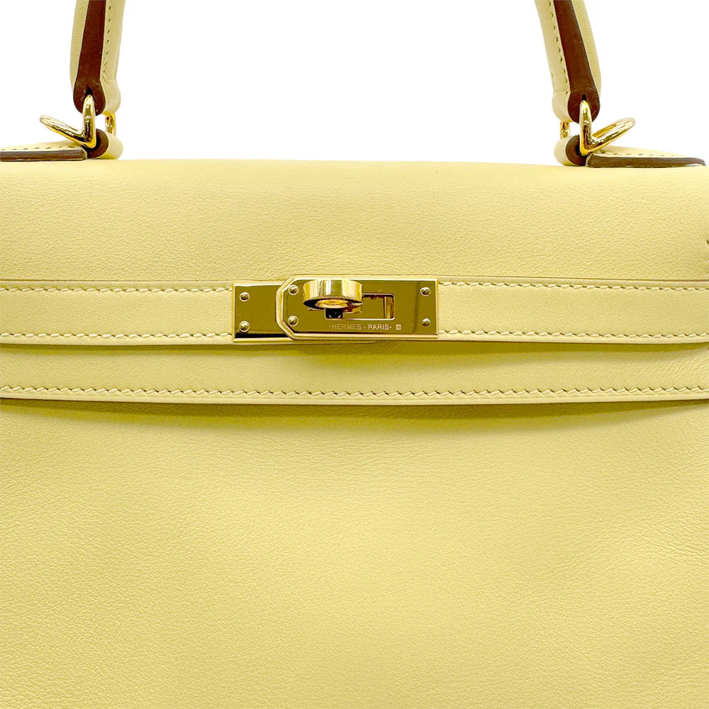 HERMES KELLY 25 RETOURNE JAUNE POUSSIN VEAU SWIFT HAND SHOULDER BAG Z GHW 90303899 DXBS6080