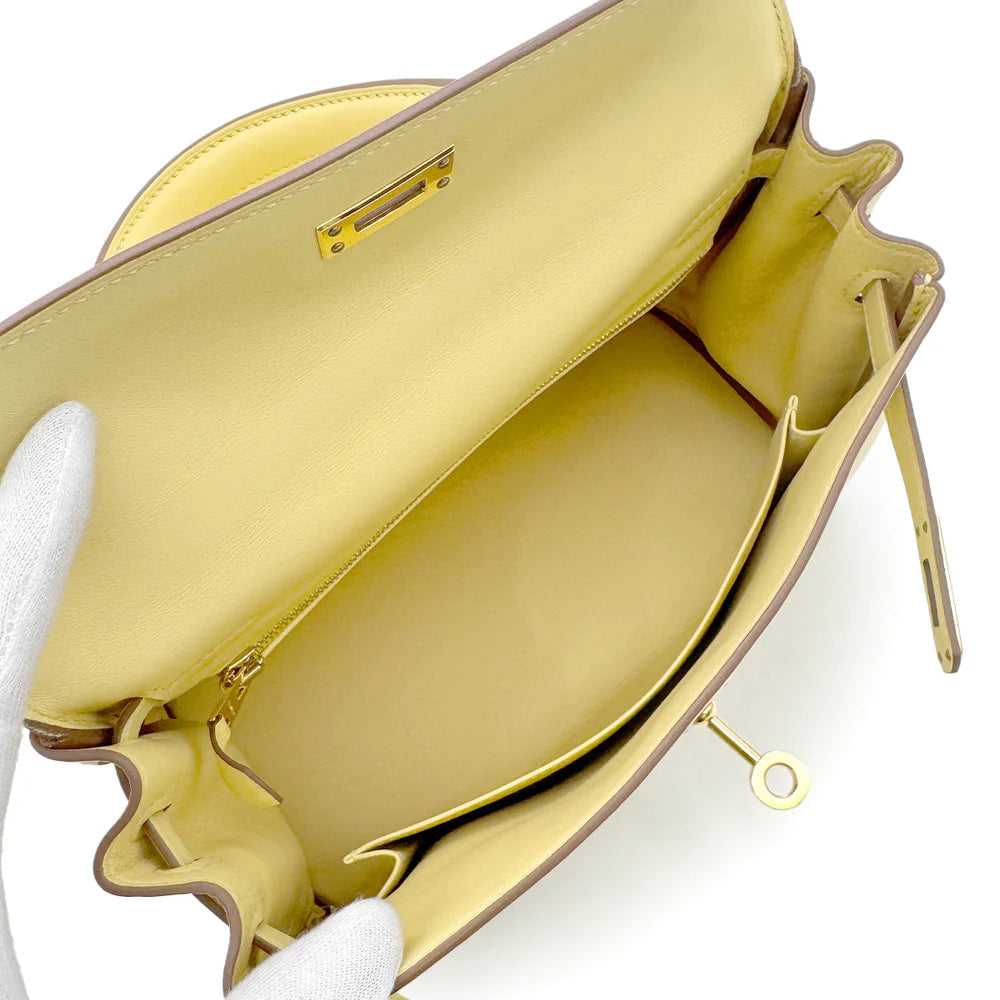 HERMES KELLY 25 RETOURNE JAUNE POUSSIN VEAU SWIFT HAND SHOULDER BAG Z GHW 90303899 DXBS6080