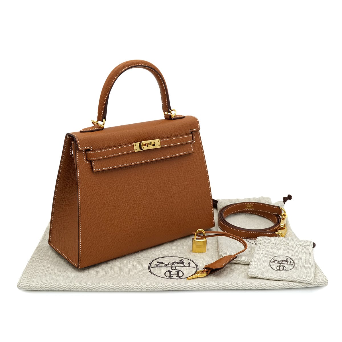 Luxury Promise Japan HERMES KELLY 25 SELLIER GOLD EPSOM HAND SHOULDER BAG B GHW 90301628