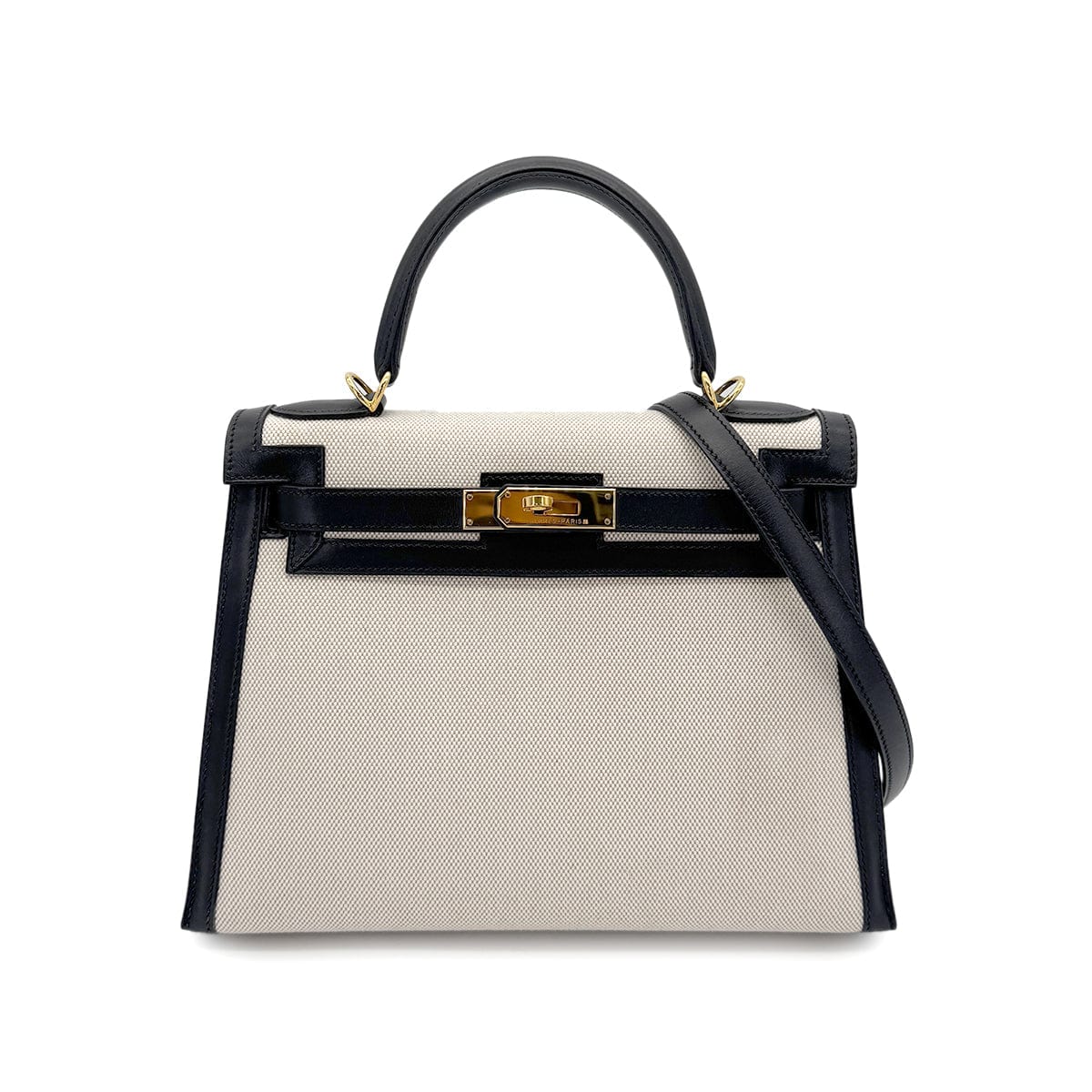 Luxury Promise Japan HERMES KELLY 28 BLACK BOXCALF TOILE H HAND SHOULDER BAG □F GHW 90269596