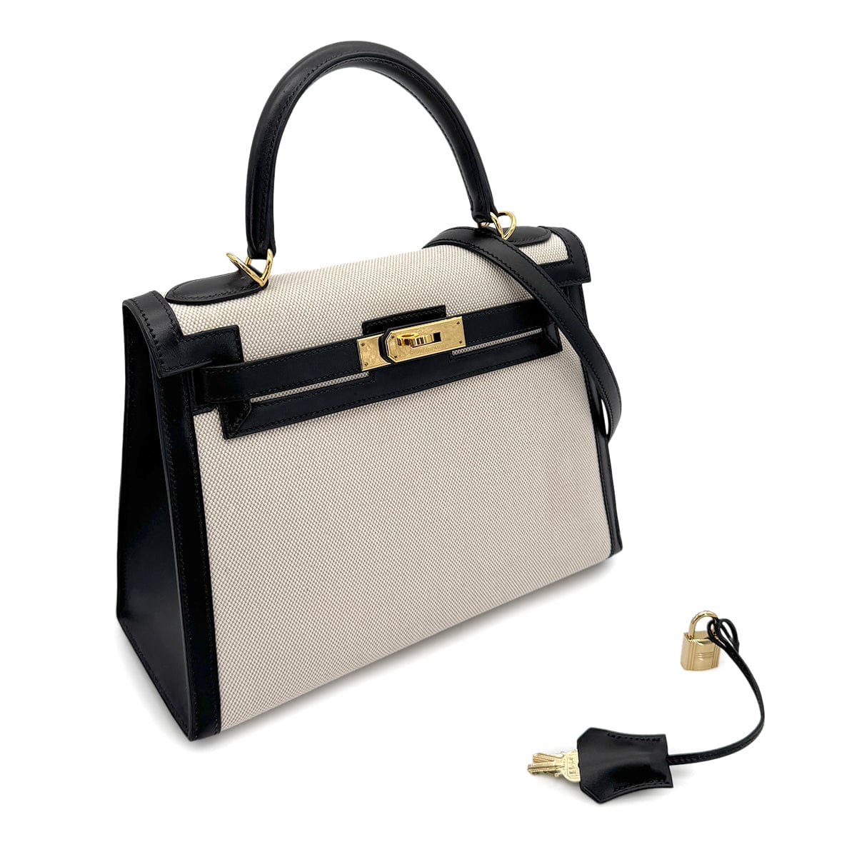 Luxury Promise Japan HERMES KELLY 28 BLACK BOXCALF TOILE H HAND SHOULDER BAG □F GHW 90269596