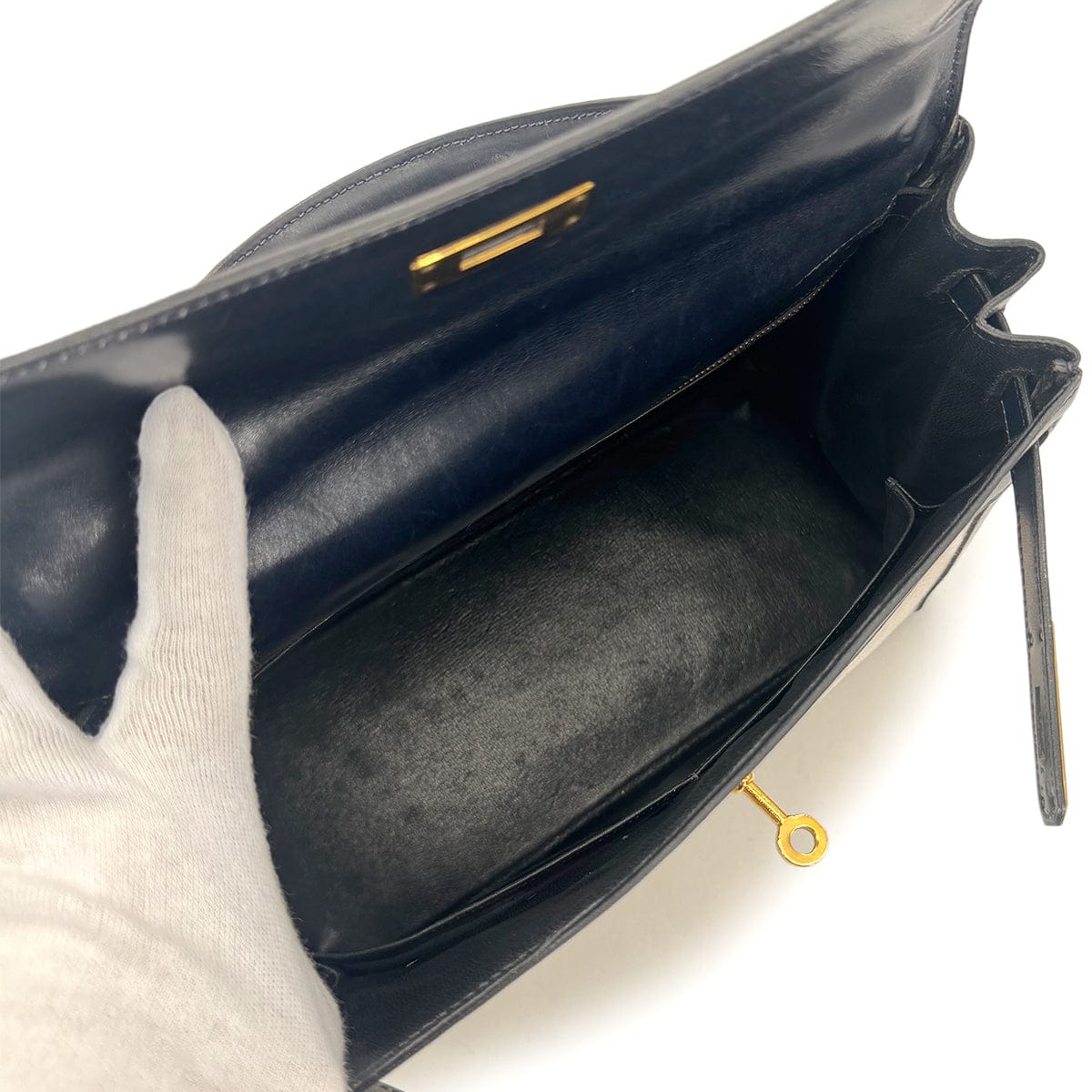 Luxury Promise Japan HERMES KELLY 28 BLUE INDIGO BOXCALF TOILE H HAND SHOULDER BAG 〇C GHW 90292060
