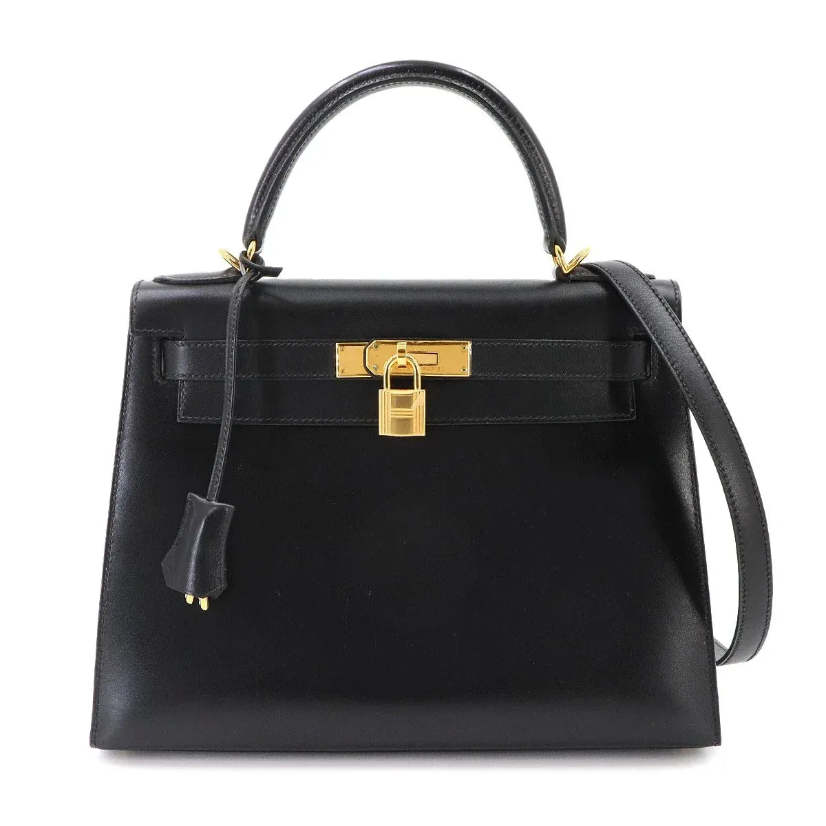 Luxury Promise Japan HERMES Kelly 28 Box Calf Black 2way Hand Shoulder Bag Purse 90342260