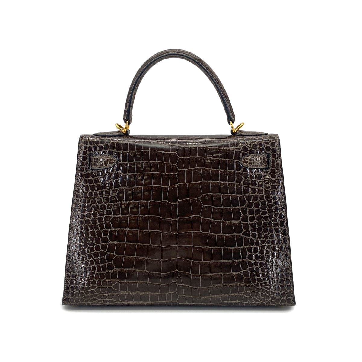Luxury Promise Japan HERMES KELLY 28 GRIS ELEPHANT POROSUS CROCODILE HAND SHOULDER BAG 2001 SQUARE E GOLD HARDWARE 90323190