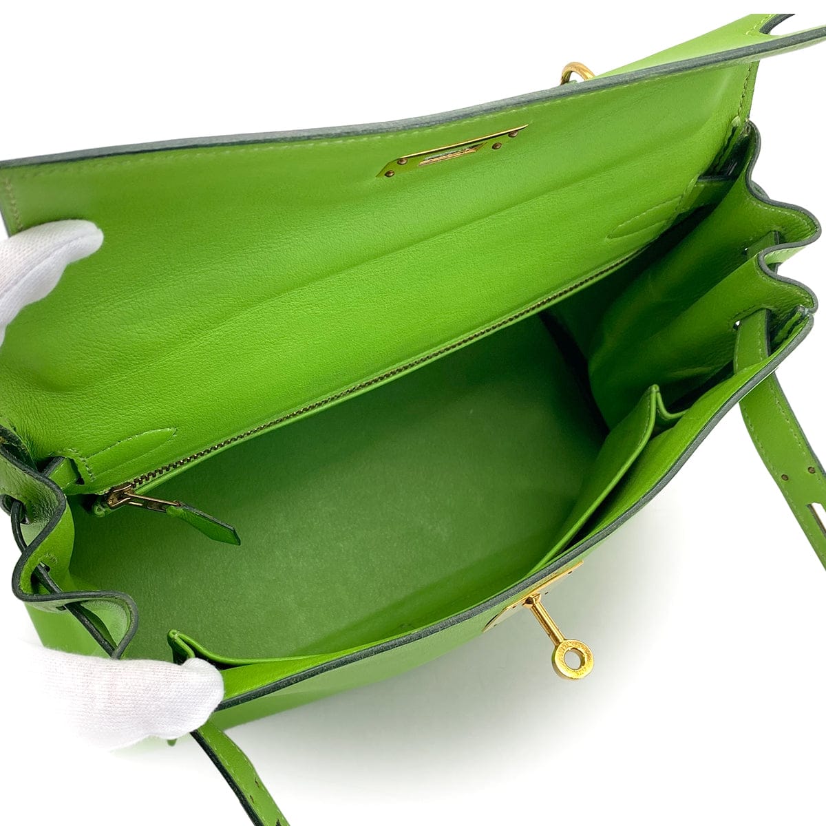 Luxury Promise Japan HERMES KELLY 28 RETORNE APPLE GREEN VEAU GULLIVER HAND SHOULDER BAG 1992 CIRCLE V GOLD HARDWARE 90317191