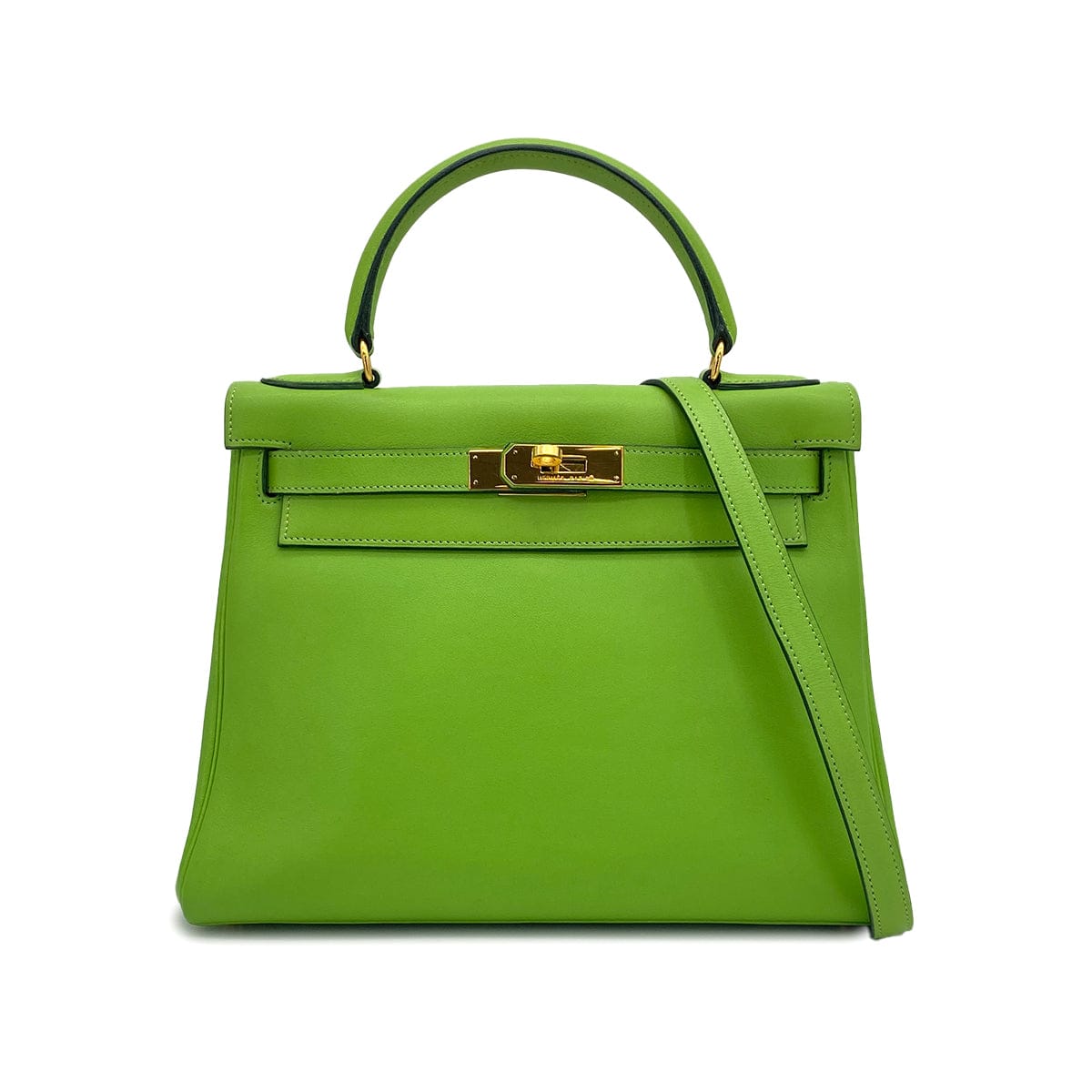 Luxury Promise Japan HERMES KELLY 28 RETORNE APPLE GREEN VEAU GULLIVER HAND SHOULDER BAG 1992 CIRCLE V GOLD HARDWARE 90317191