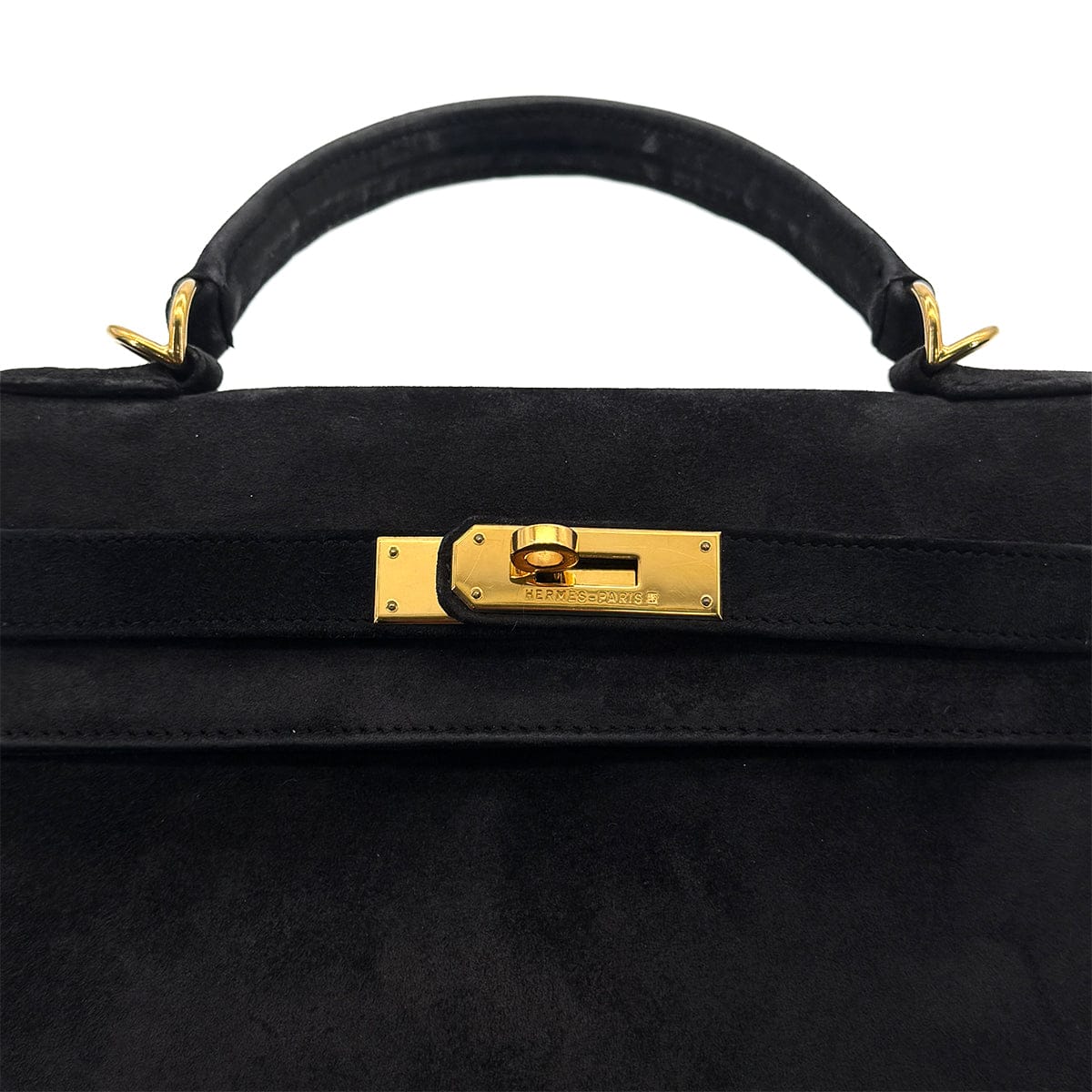 Luxury Promise Japan HERMES KELLY 28 RETORNE BLACK DEBRIS HAND BAG 2000 SQUARE D GOLD HARDWARE 90318612