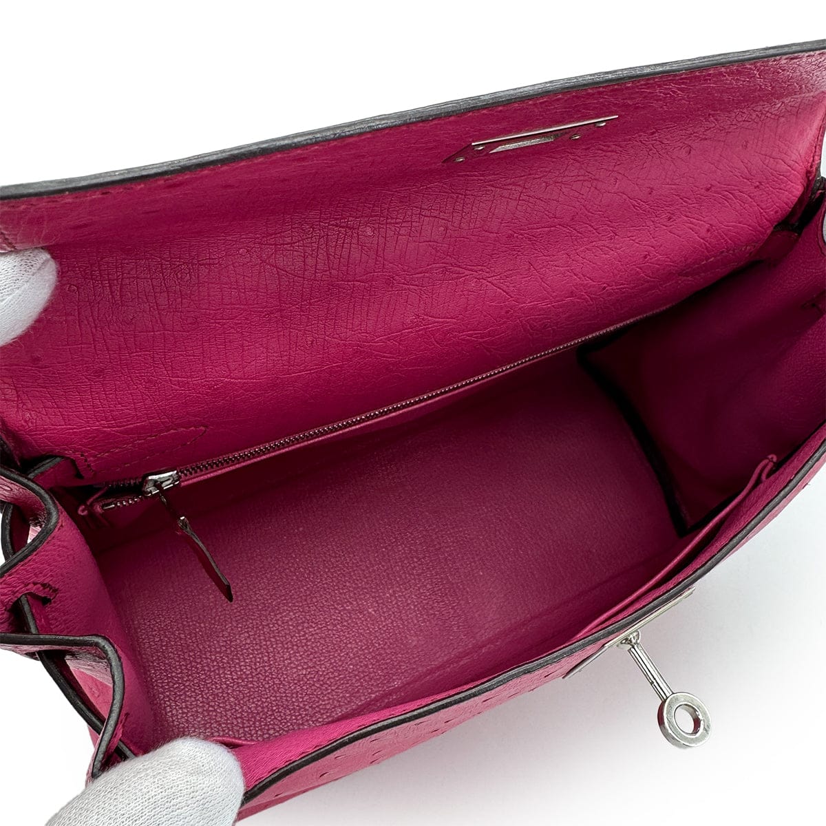 Luxury Promise Japan HERMES KELLY 28 RETORNE FUCHSIA OSTRICH HAND SHOULDER BAG 2004 SQUARE H PALLADIUM HARDWARE 90318618