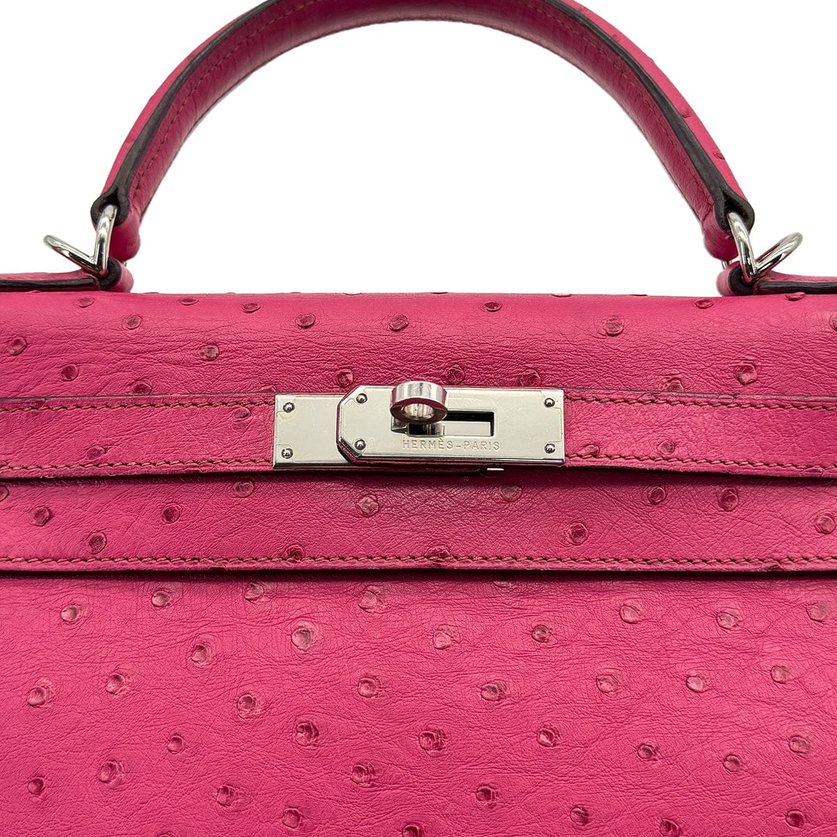 Luxury Promise Japan HERMES KELLY 28 RETORNE FUCHSIA OSTRICH HAND SHOULDER BAG 2004 SQUARE H PALLADIUM HARDWARE 90318618