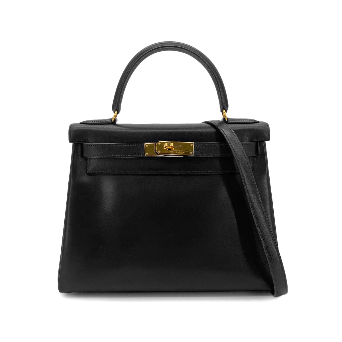 Luxury Promise Japan HERMES KELLY 28 RETOURNE BLACK BOX CALF HAND BAG 〇W GHW 90301095