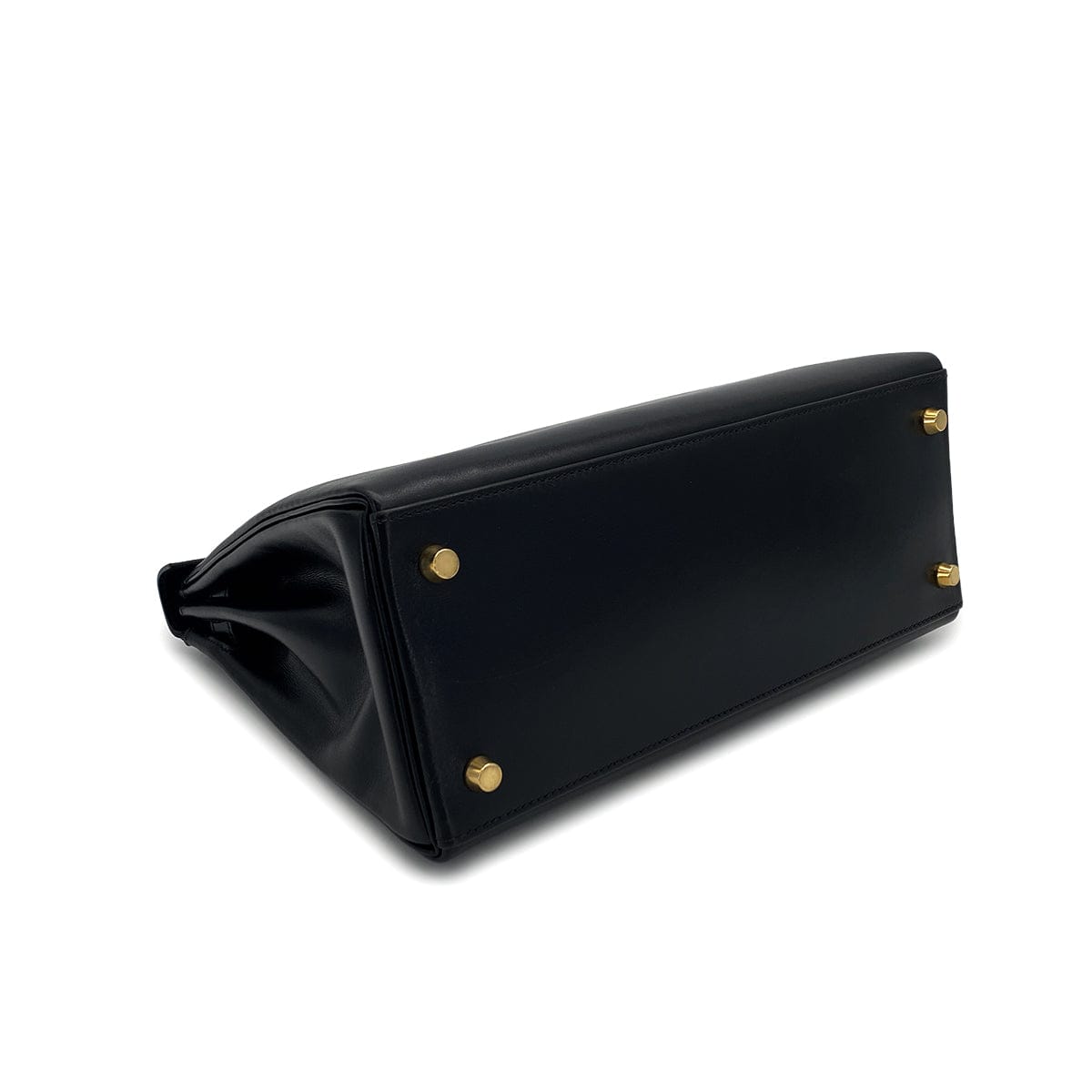 Luxury Promise Japan HERMES KELLY 28 RETOURNE BLACK BOXCALF HAND SHOULDER BAG 1999 SQUARE C GOLD HARDWARE 90324139