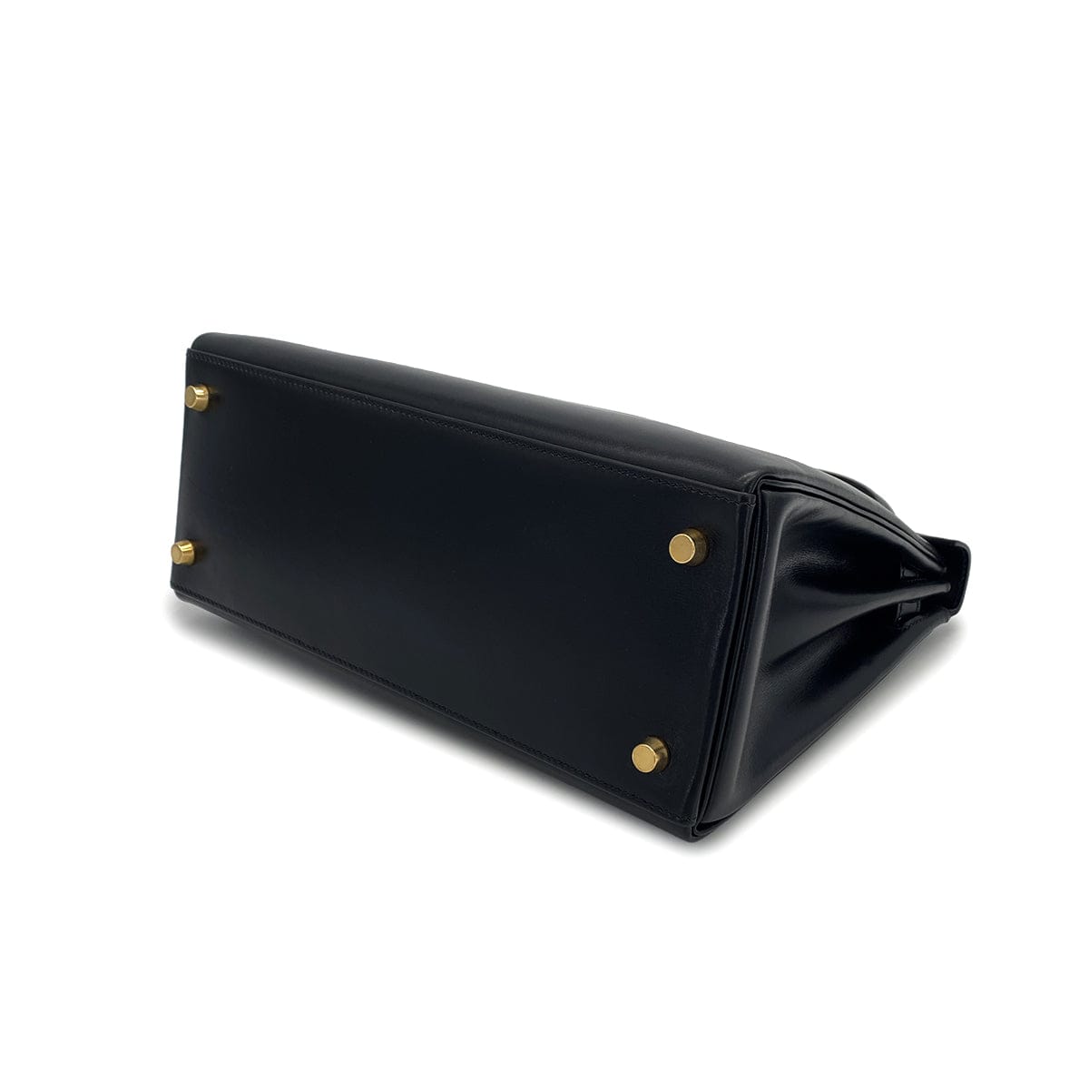 Luxury Promise Japan HERMES KELLY 28 RETOURNE BLACK BOXCALF HAND SHOULDER BAG 1999 SQUARE C GOLD HARDWARE 90324139
