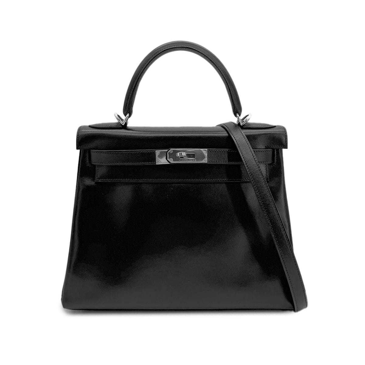 Luxury Promise Japan HERMES KELLY 28 RETOURNE BLACK BOXCALF HAND SHOULDER BAG □D SHW 90280304