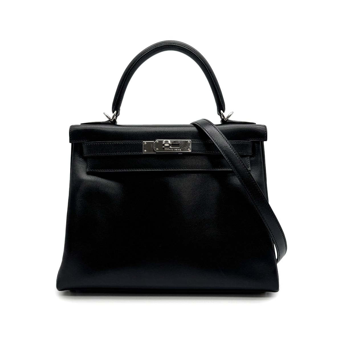 Luxury Promise Japan HERMES KELLY 28 RETOURNE BLACK BOXCALF HAND SHOULDER BAG □G PHW 90307205