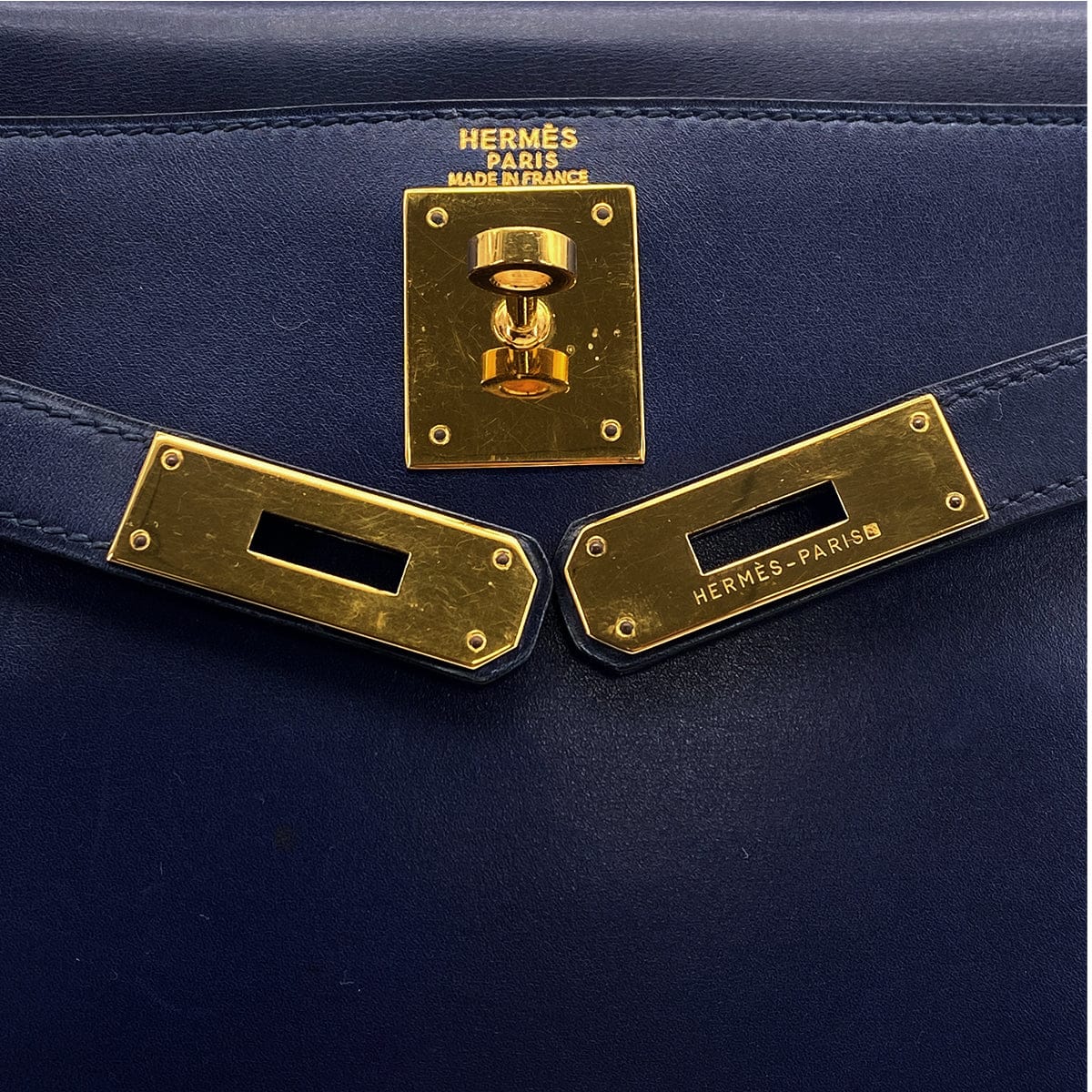 Luxury Promise Japan HERMES KELLY 28 RETOURNE BLUE BOXCALF HAND SHOULDER BAG 1995 CIRCLE Y GOLD HARDWARE 90308969