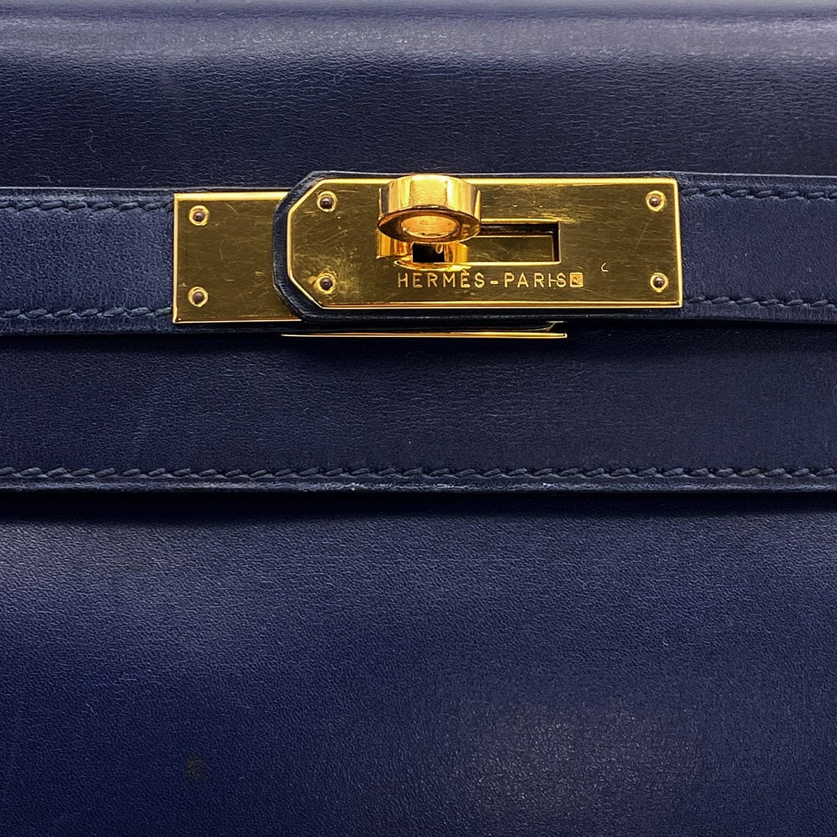 Luxury Promise Japan HERMES KELLY 28 RETOURNE BLUE BOXCALF HAND SHOULDER BAG 1995 CIRCLE Y GOLD HARDWARE 90308969