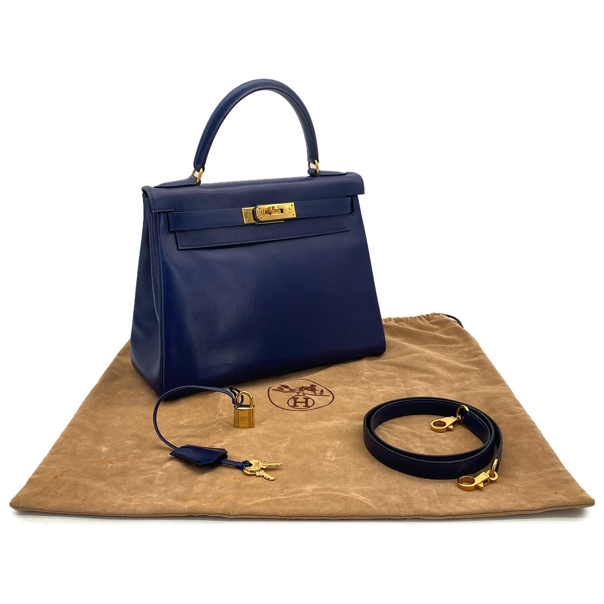 Luxury Promise Japan HERMES KELLY 28 RETOURNE BLUE BOXCALF HAND SHOULDER BAG 1995 CIRCLE Y GOLD HARDWARE 90308969