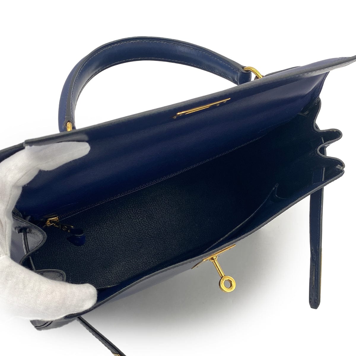 Luxury Promise Japan HERMES KELLY 28 RETOURNE BLUE BOXCALF HAND SHOULDER BAG 1995 CIRCLE Y GOLD HARDWARE 90308969