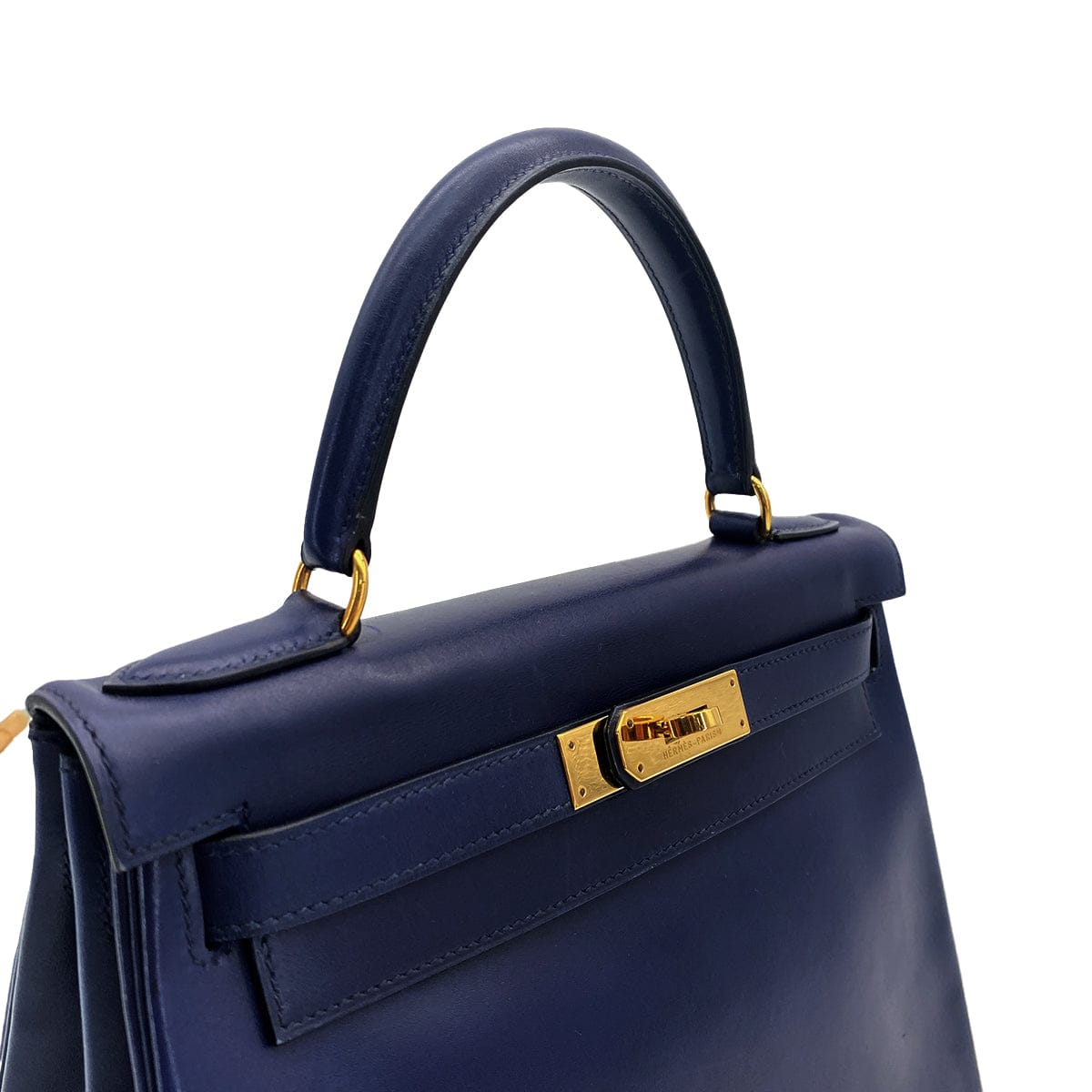 Luxury Promise Japan HERMES KELLY 28 RETOURNE BLUE BOXCALF HAND SHOULDER BAG 1995 CIRCLE Y GOLD HARDWARE 90308969