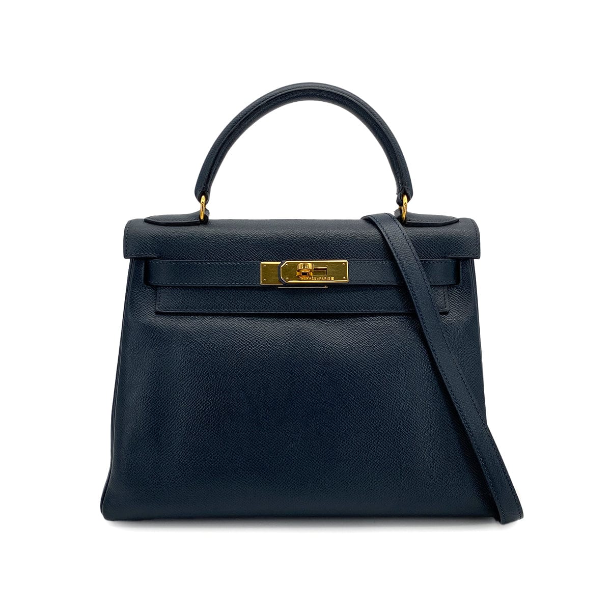 Luxury Promise Japan HERMES KELLY 28 RETOURNE BLUE INDIGO COUCHEVEL HAND SHOULDER BAG 1994 CIRCLE X GOLD HARDWARE 90311963
