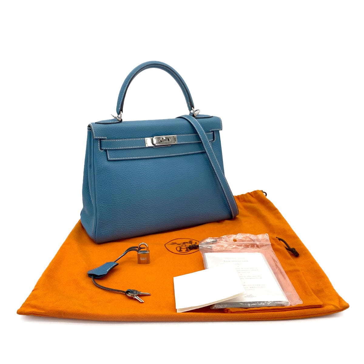 Luxury Promise Japan HERMES KELLY 28 RETOURNE BLUE JEAN TAURILLON CLEMENCE HAND SHOULDER BAG □J SHW 90301735