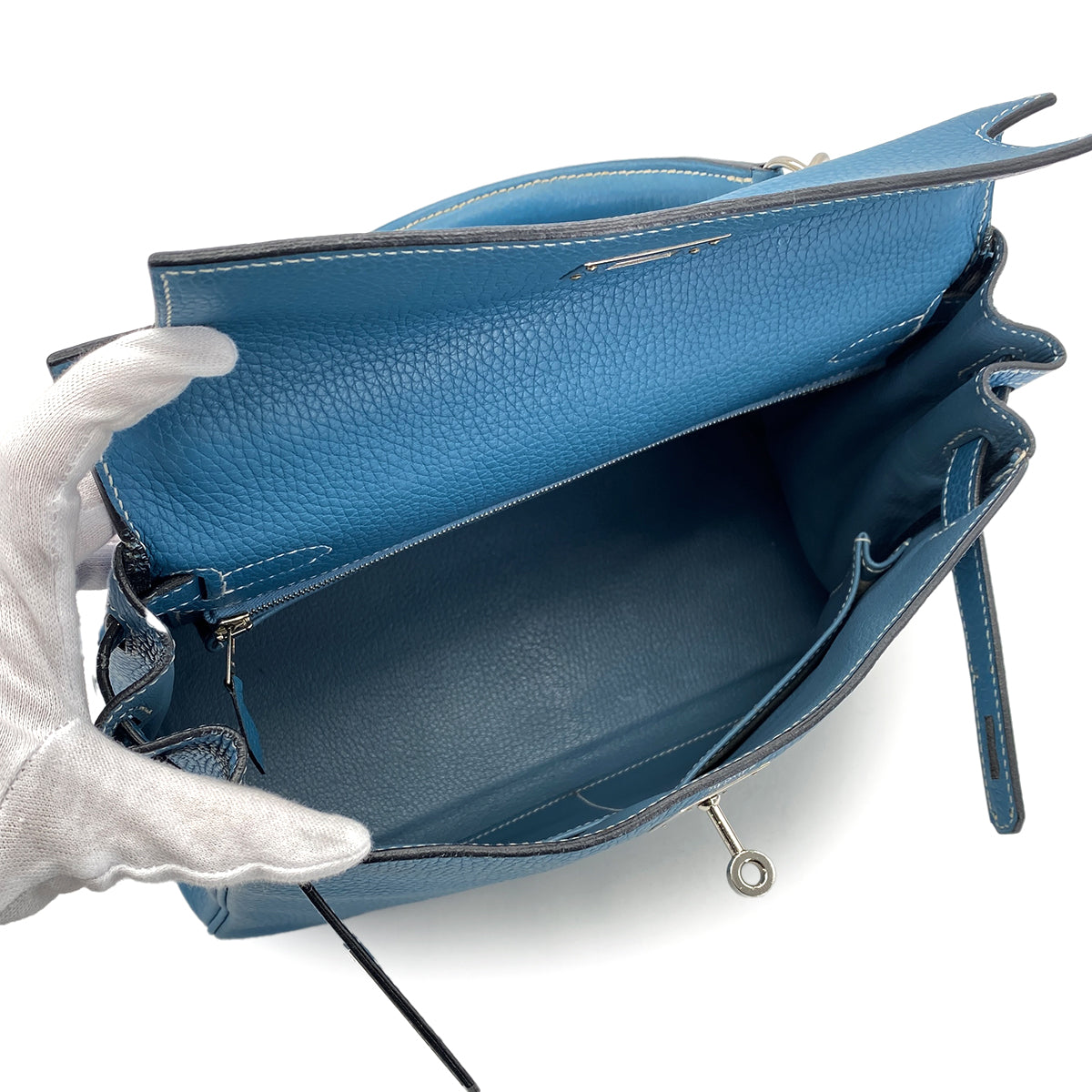 Luxury Promise Japan HERMES KELLY 28 RETOURNE BLUE JEAN TAURILLON CLEMENCE HAND SHOULDER BAG □J SHW 90301735