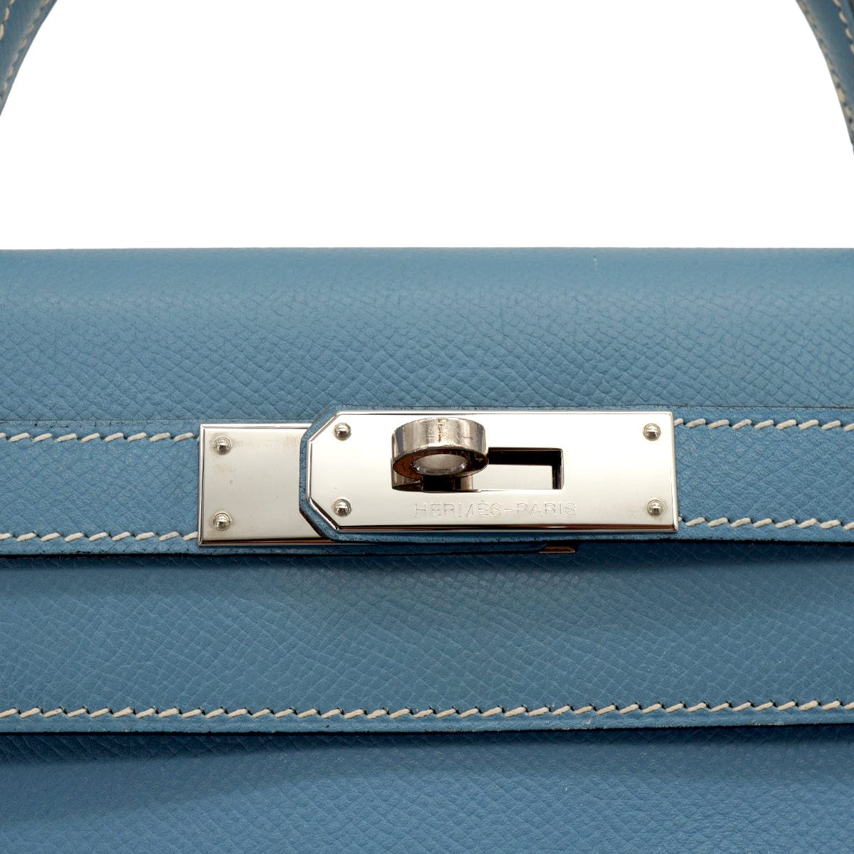 Luxury Promise Japan HERMES KELLY 28 RETOURNE BLUE JEAN VEAU EPSOM 2008 SQUARE L PALLADIUM HARDWARE 90341429