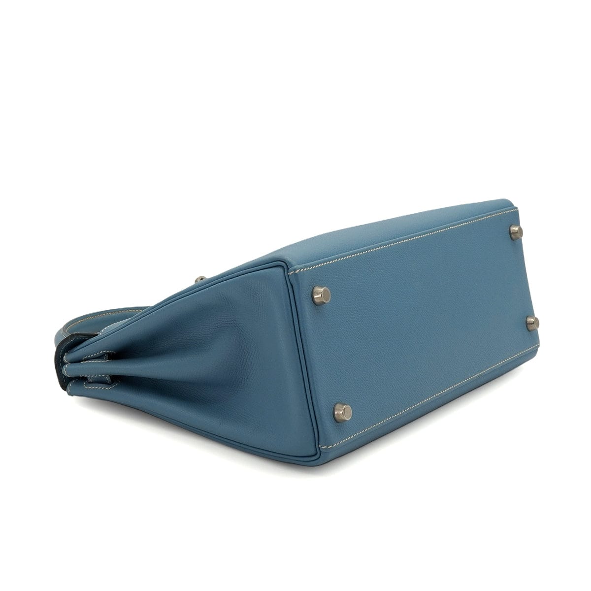Luxury Promise Japan HERMES KELLY 28 RETOURNE BLUE JEAN VEAU EPSOM 2008 SQUARE L PALLADIUM HARDWARE 90341429