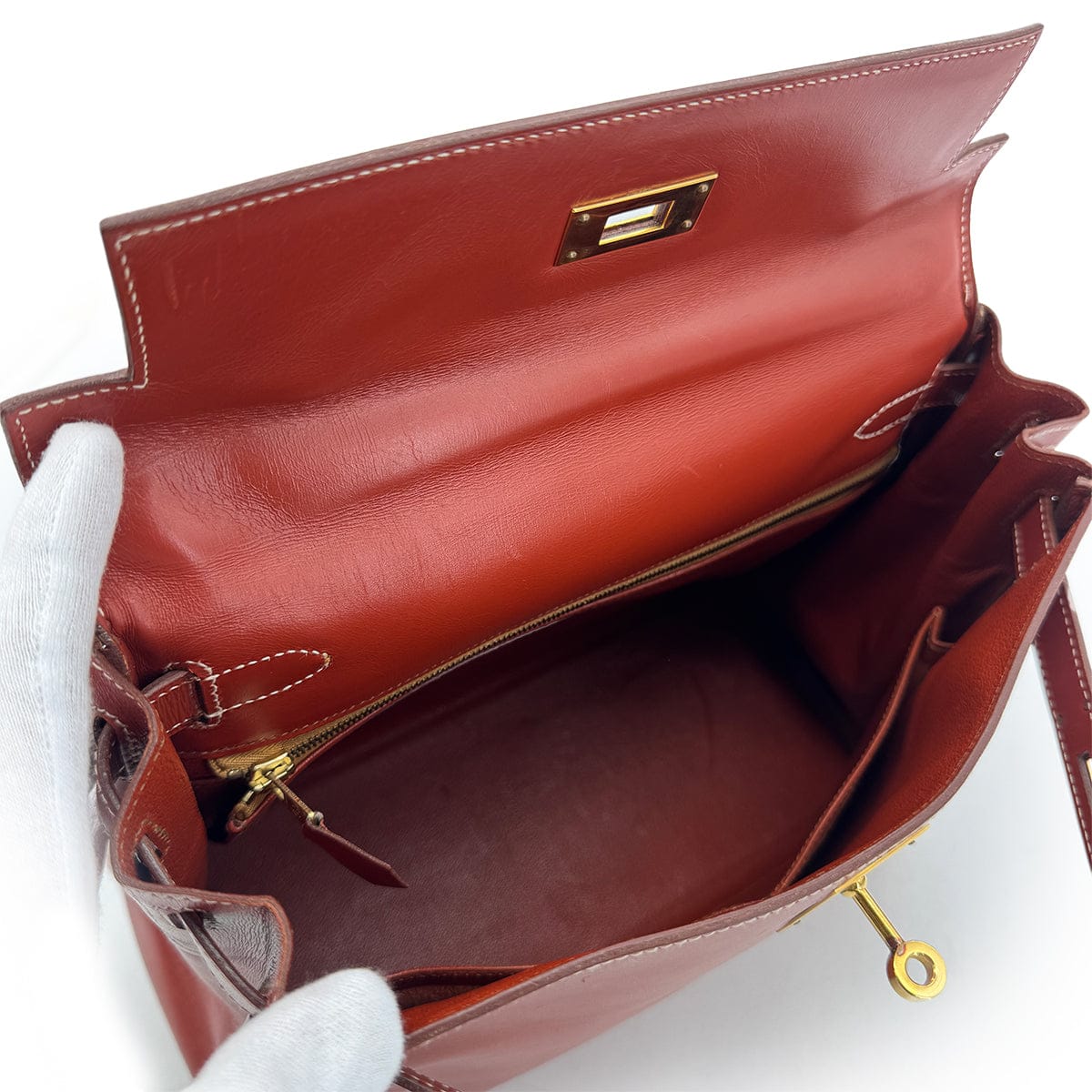 Luxury Promise Japan HERMES KELLY 28 RETOURNE BRICK BOX CALF HAND SHOULDER BAG 〇X GHW 90304917